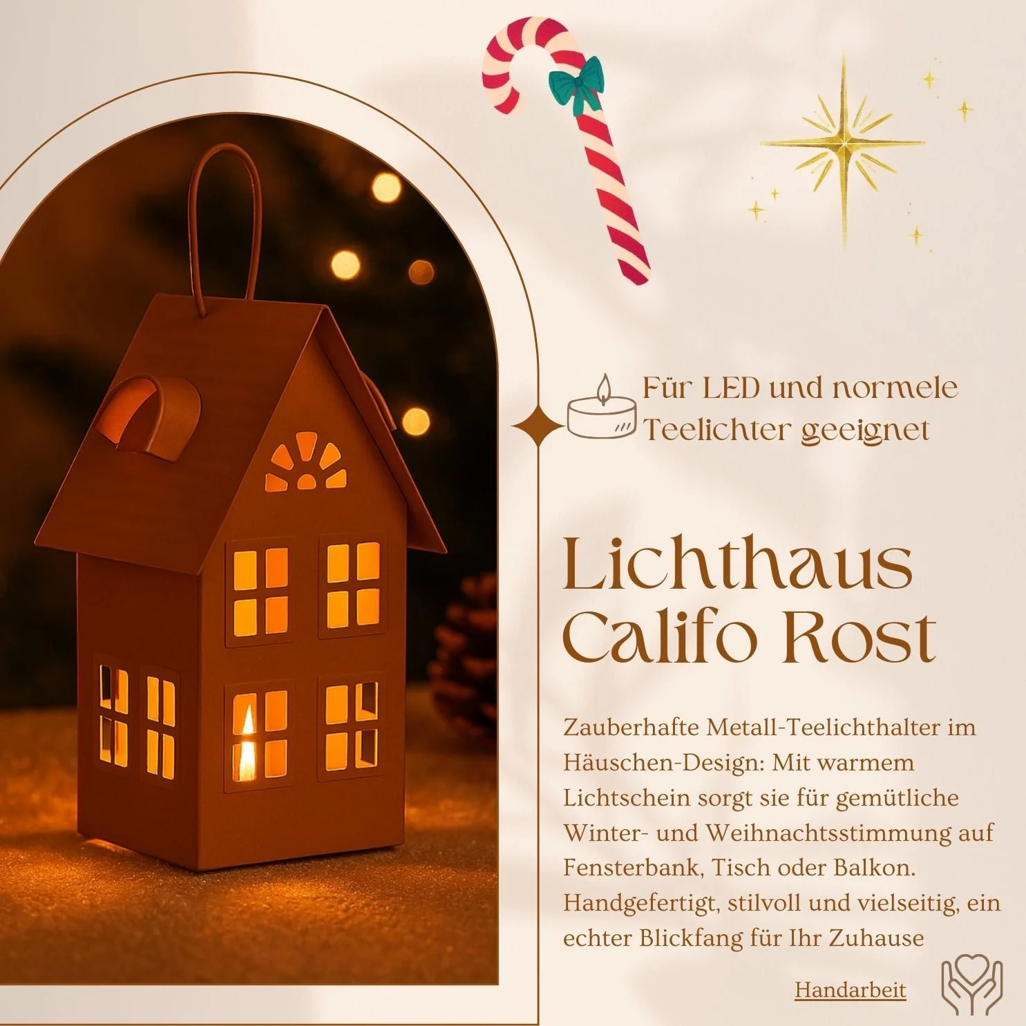 Teelichthalter Häuserzeile „Calibri“ – Rost, 22 cm